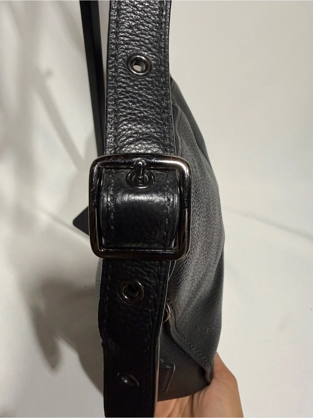 Coach Black Pebbled Leather Shoulder Bag with Adjustable Strap